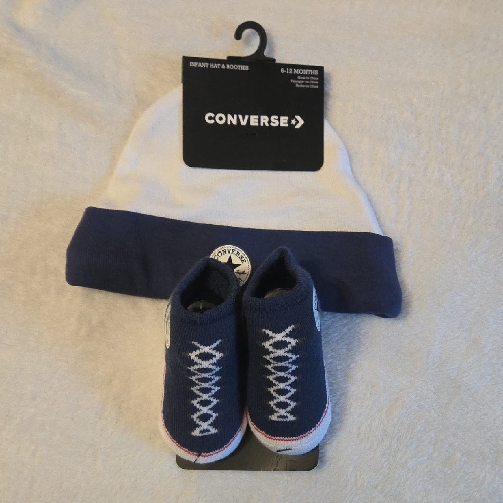 Converse Baby Hat and Booties Set - Blue and White 6-12 Months